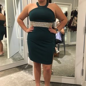 A forest green homecoming dress